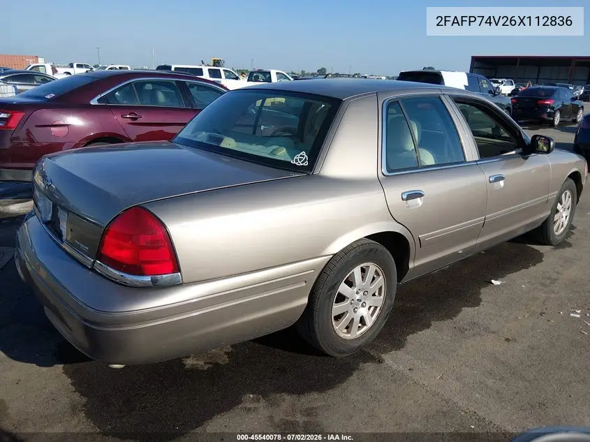 2006 Ford Crown Victoria Lx/Lx Sport VIN: 2FAFP74V26X112836 Lot: 45540078