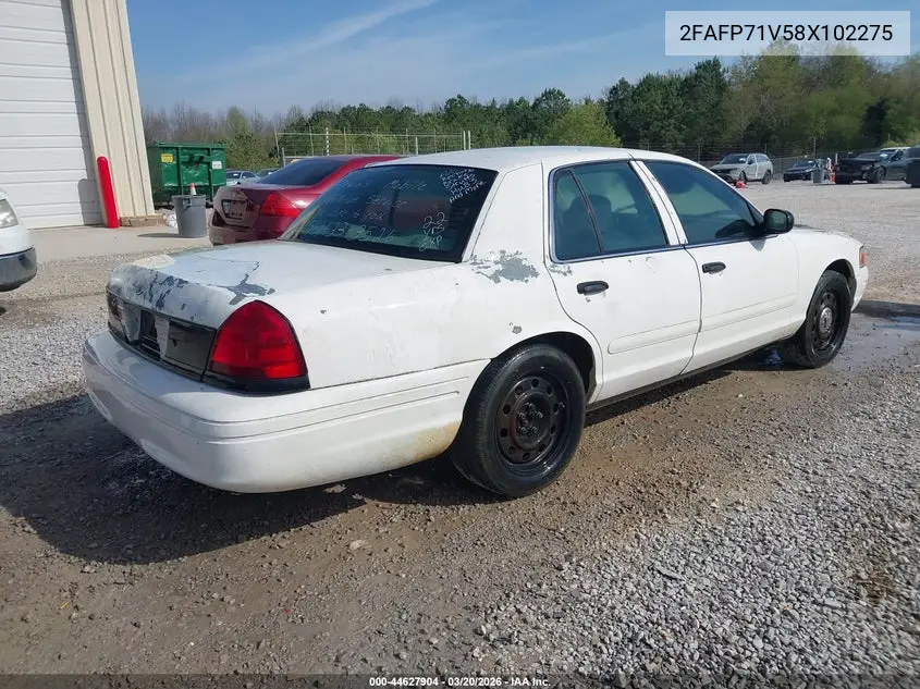 2008 Ford Crown Victoria Police/Police Interceptor VIN: 2FAFP71V58X102275 Lot: 44627904