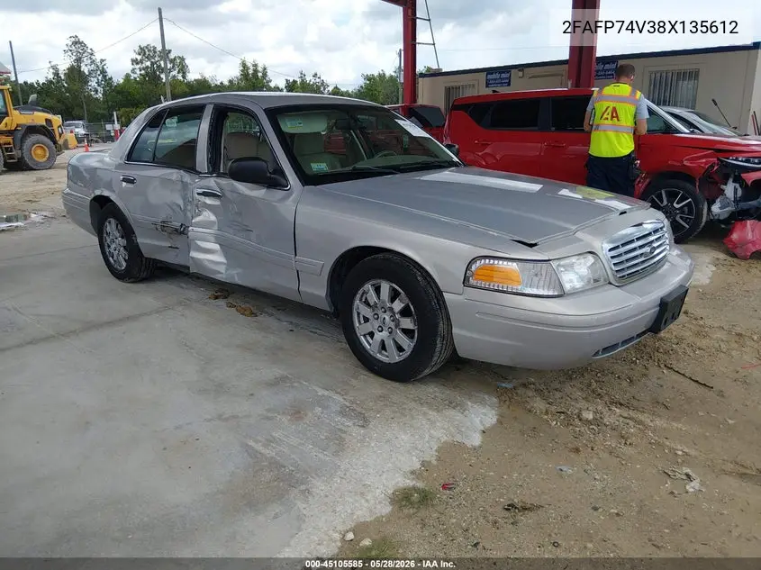 2008 Ford Crown Victoria Lx VIN: 2FAFP74V38X135612 Lot: 45105585