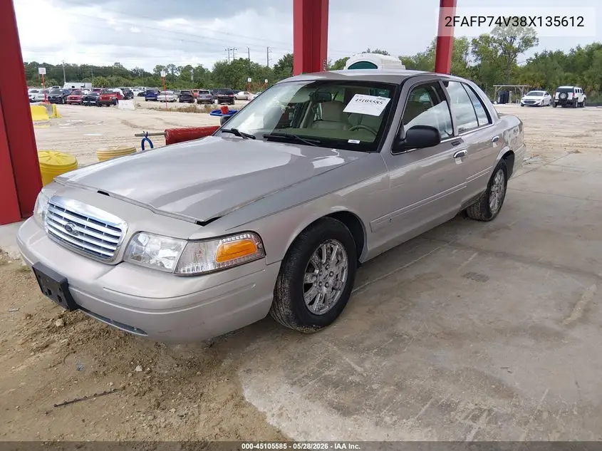 2008 Ford Crown Victoria Lx VIN: 2FAFP74V38X135612 Lot: 45105585