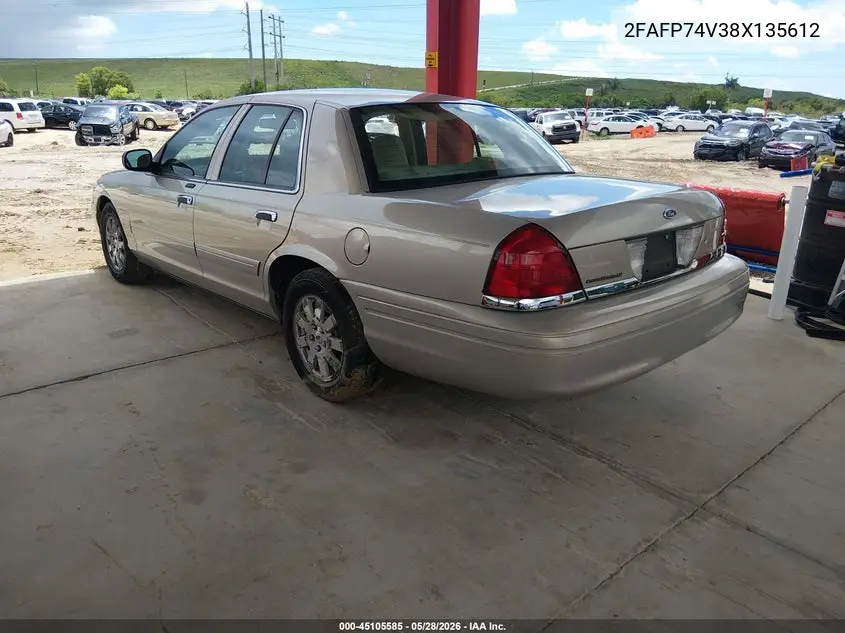 2008 Ford Crown Victoria Lx VIN: 2FAFP74V38X135612 Lot: 45105585