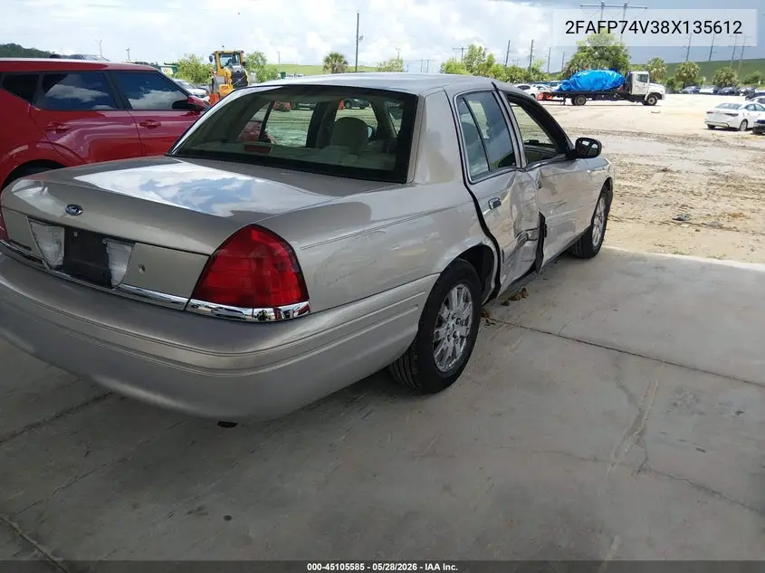 2008 Ford Crown Victoria Lx VIN: 2FAFP74V38X135612 Lot: 45105585