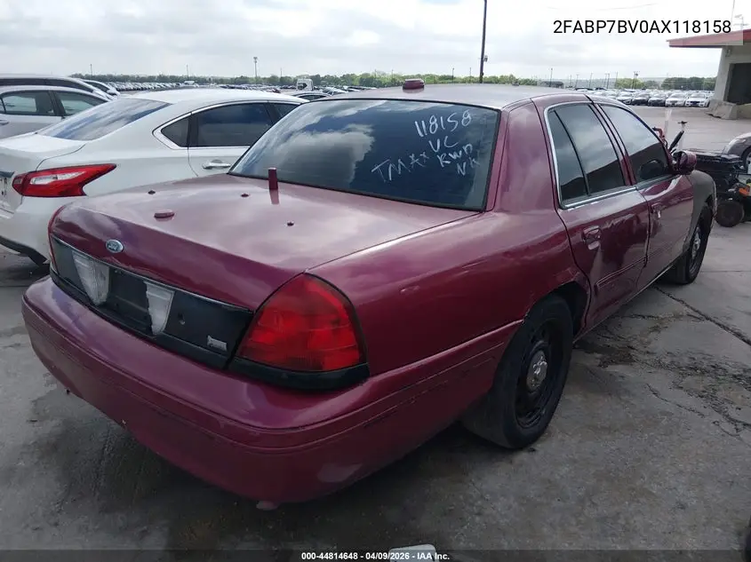 2010 Ford Crown Victoria Police/Police Interceptor VIN: 2FABP7BV0AX118158 Lot: 44814648