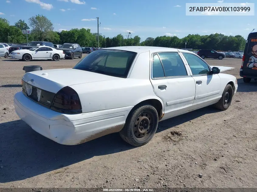 2011 Ford Crown Victoria Commercial Long Wheelbase VIN: 2FABP7AV0BX103999 Lot: 45232894