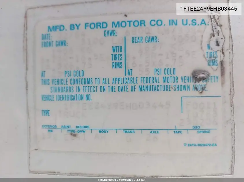 1FTEE24Y9EHB03445 1984 Ford Econoline E250 Van