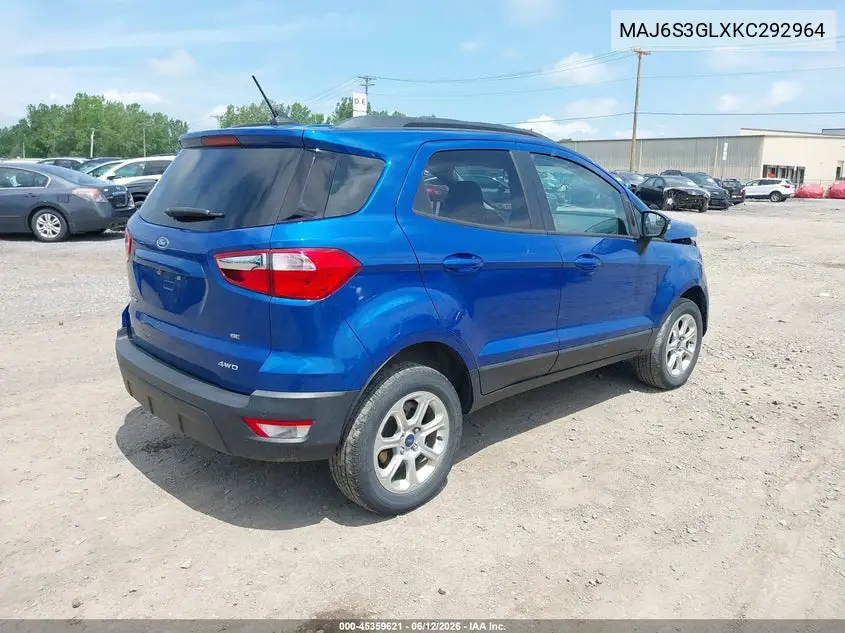2019 Ford Ecosport Se VIN: MAJ6S3GLXKC292964 Lot: 45359621
