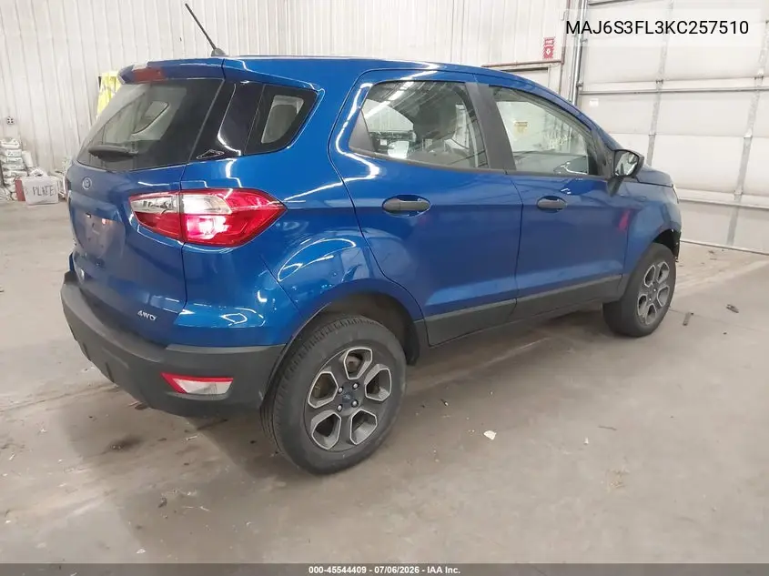 2019 Ford Ecosport S VIN: MAJ6S3FL3KC257510 Lot: 45544409
