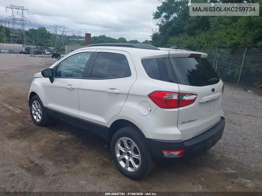 2019 Ford Ecosport Se VIN: MAJ6S3GL4KC259734 Lot: 45547792