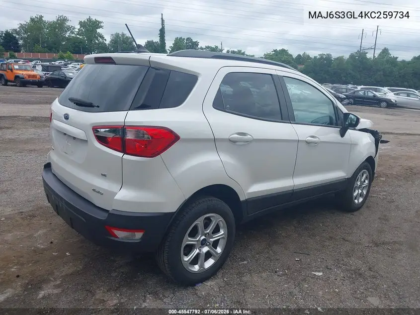 2019 Ford Ecosport Se VIN: MAJ6S3GL4KC259734 Lot: 45547792