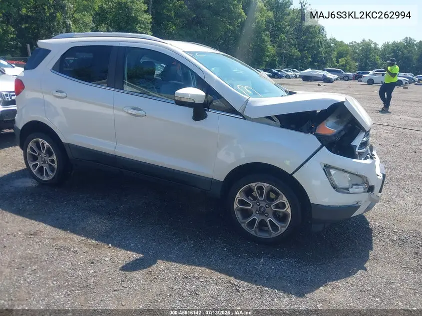 2019 Ford Ecosport Titanium VIN: MAJ6S3KL2KC262994 Lot: 45616142