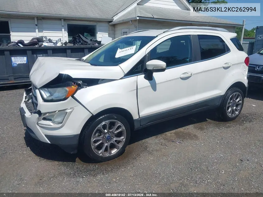 2019 Ford Ecosport Titanium VIN: MAJ6S3KL2KC262994 Lot: 45616142