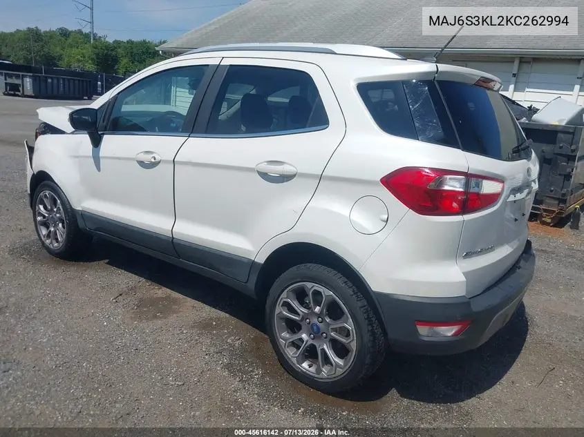 2019 Ford Ecosport Titanium VIN: MAJ6S3KL2KC262994 Lot: 45616142