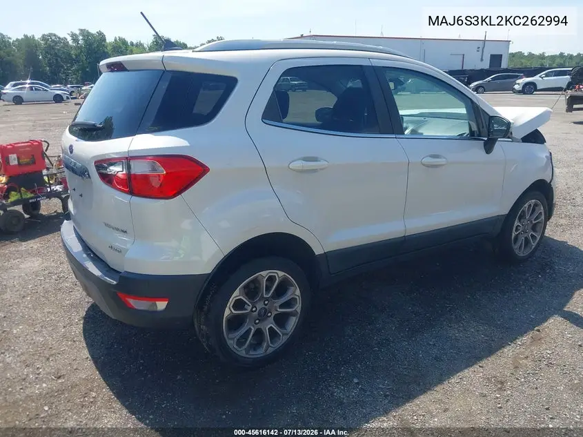 2019 Ford Ecosport Titanium VIN: MAJ6S3KL2KC262994 Lot: 45616142