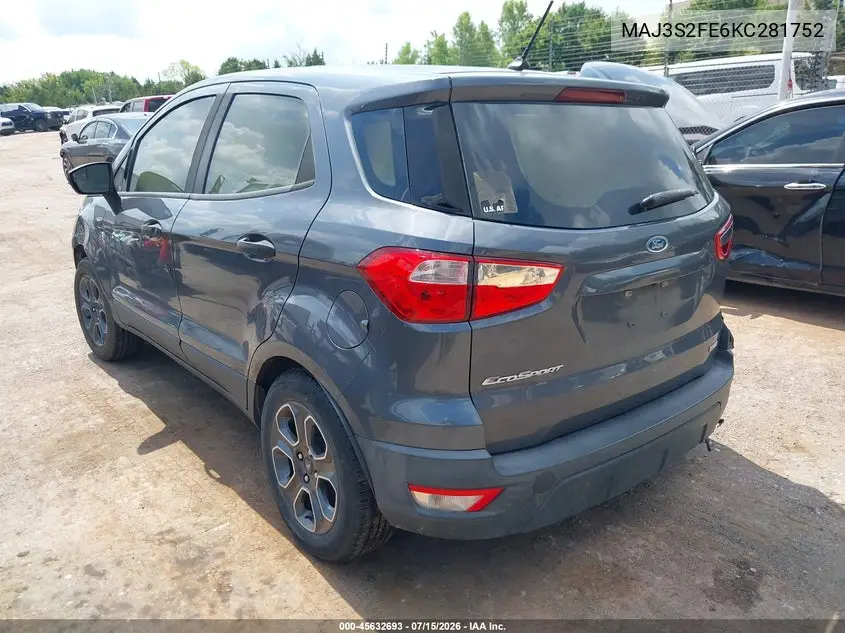 2019 Ford Ecosport S VIN: MAJ3S2FE6KC281752 Lot: 45632693