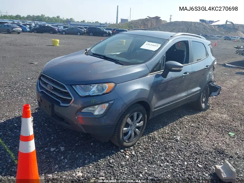 2019 Ford Ecosport Se VIN: MAJ6S3GL4KC270698 Lot: 45634665