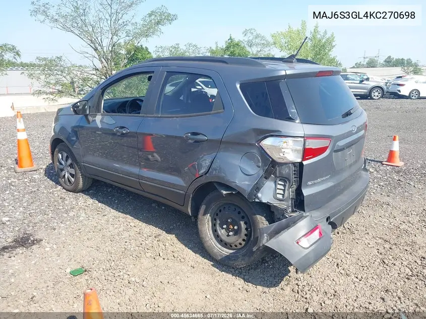 2019 Ford Ecosport Se VIN: MAJ6S3GL4KC270698 Lot: 45634665