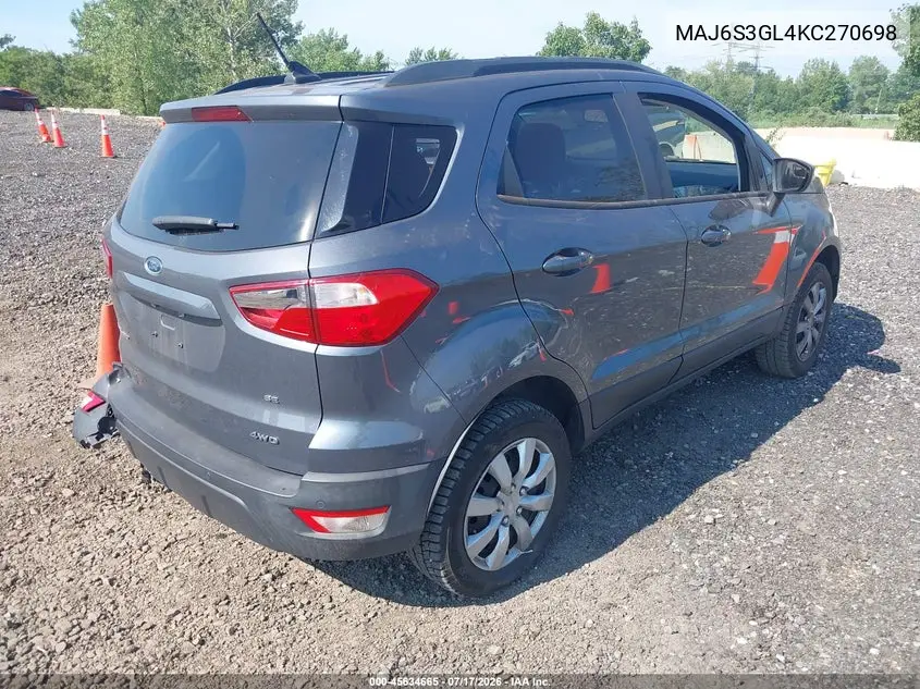 2019 Ford Ecosport Se VIN: MAJ6S3GL4KC270698 Lot: 45634665