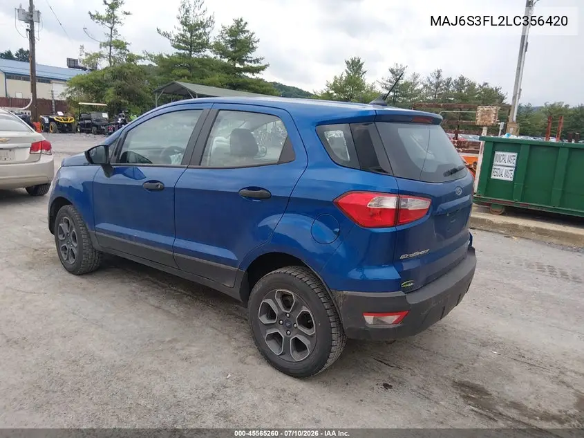 2020 Ford Ecosport S VIN: MAJ6S3FL2LC356420 Lot: 45565260