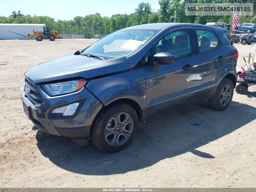 2021 Ford Ecosport S VIN: MAJ6S3FL5MC418135 Lot: 45312662