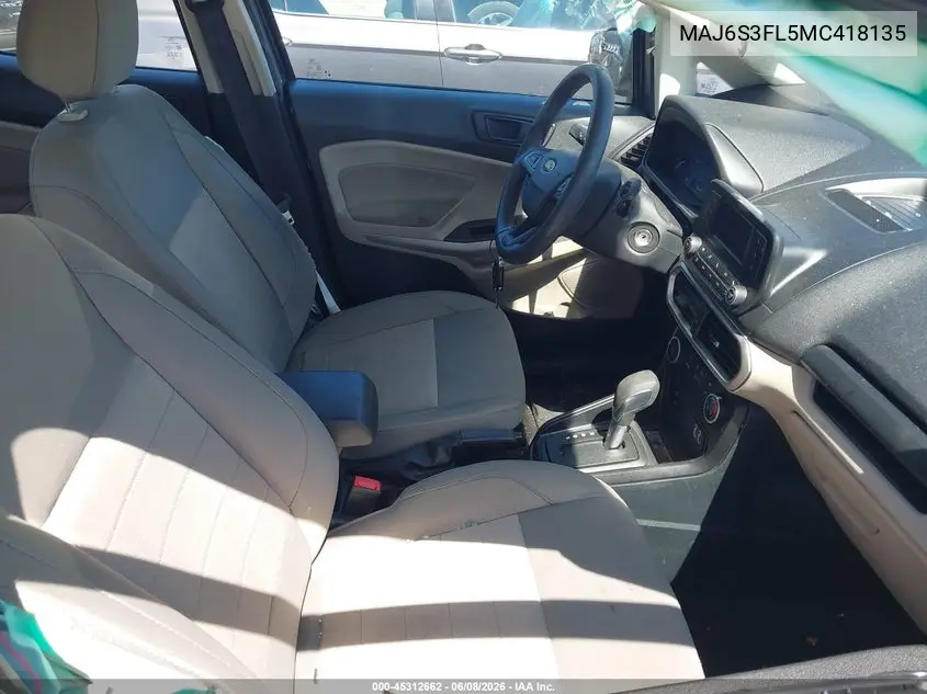 2021 Ford Ecosport S VIN: MAJ6S3FL5MC418135 Lot: 45312662