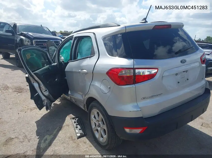 2021 Ford Ecosport Se VIN: MAJ6S3GL0MC451283 Lot: 45342330