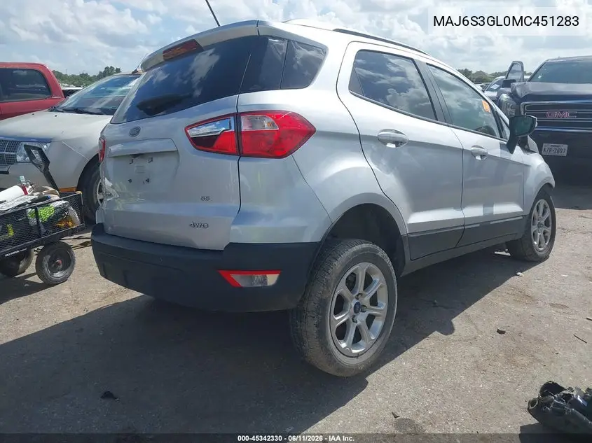 2021 Ford Ecosport Se VIN: MAJ6S3GL0MC451283 Lot: 45342330