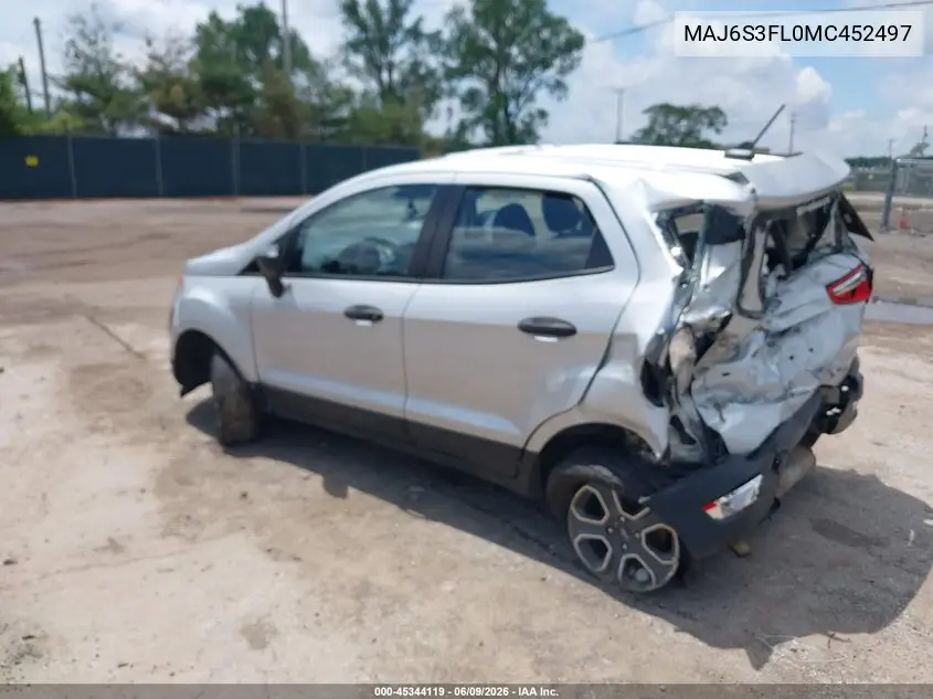 2021 Ford Ecosport S VIN: MAJ6S3FL0MC452497 Lot: 45344119