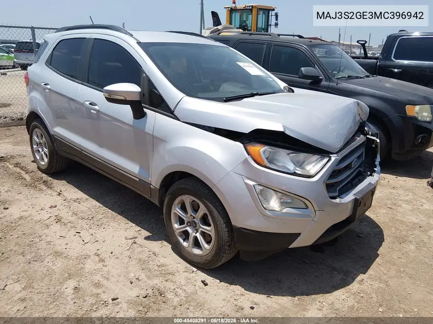 2021 Ford Ecosport Se VIN: MAJ3S2GE3MC396942 Lot: 45408291