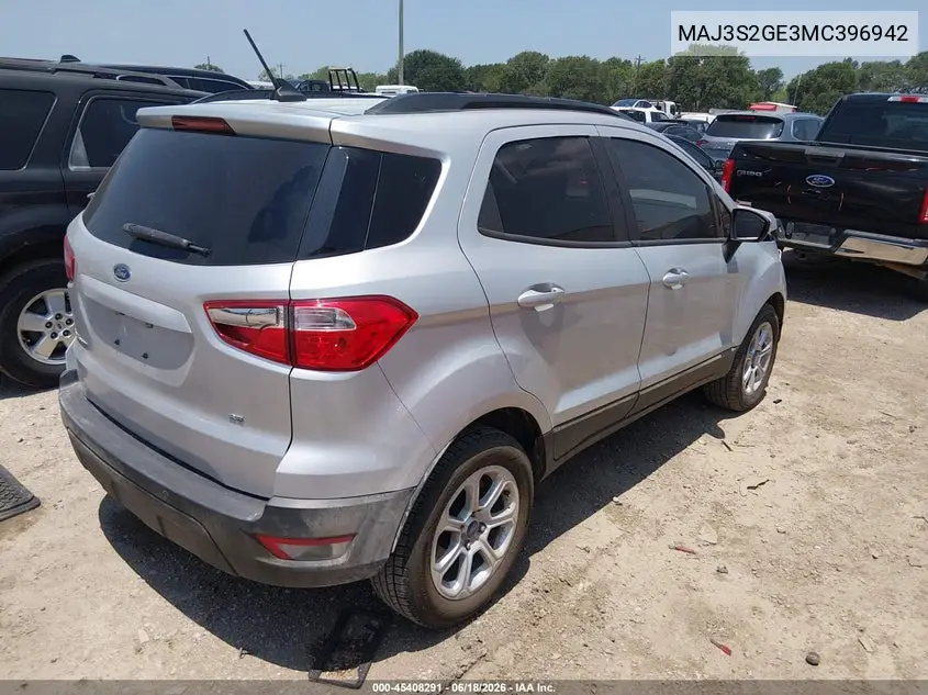 2021 Ford Ecosport Se VIN: MAJ3S2GE3MC396942 Lot: 45408291
