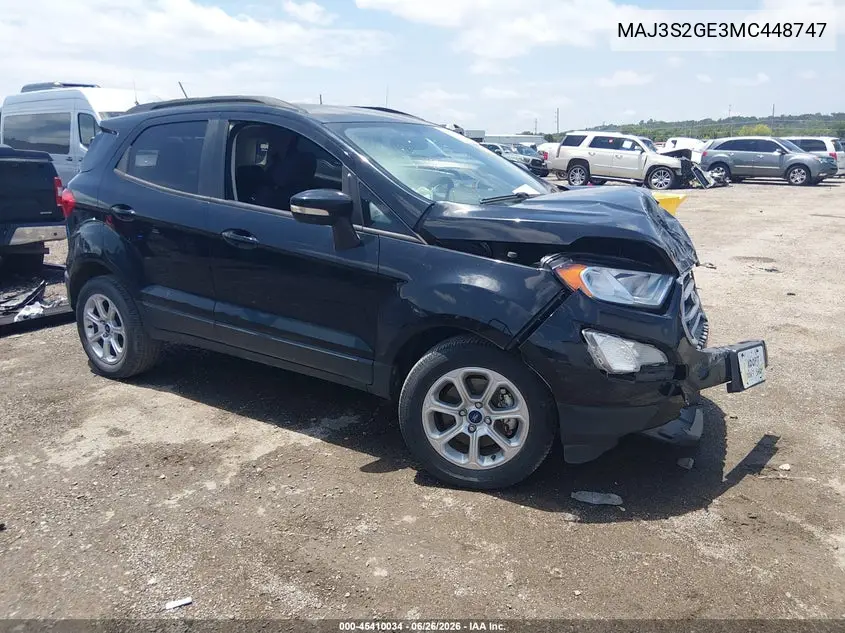 2021 Ford Ecosport Se VIN: MAJ3S2GE3MC448747 Lot: 45410034