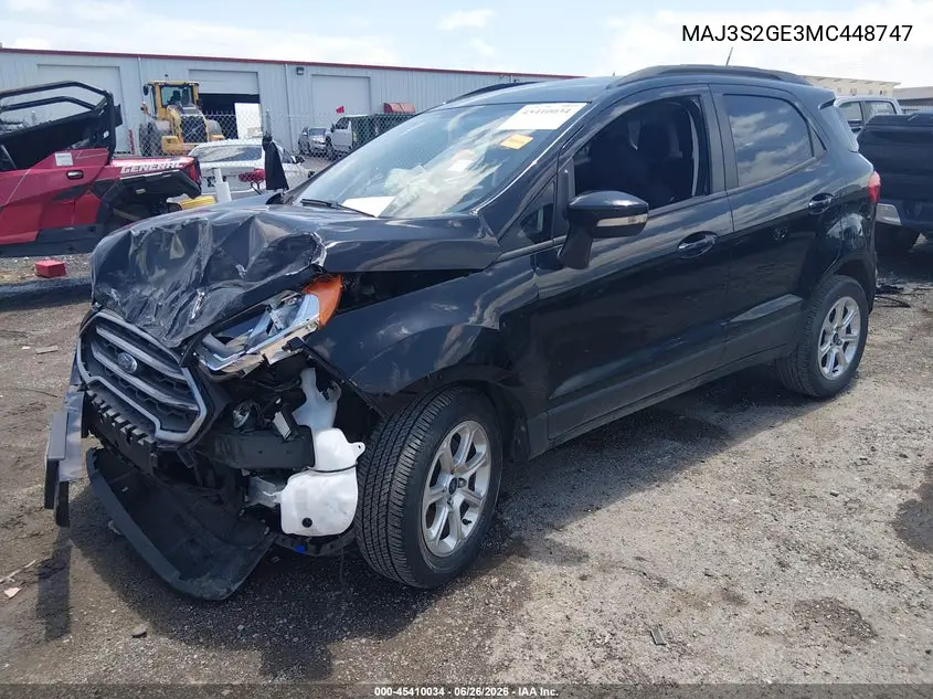 2021 Ford Ecosport Se VIN: MAJ3S2GE3MC448747 Lot: 45410034