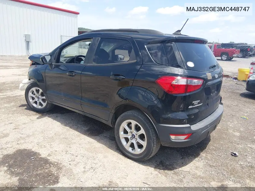 2021 Ford Ecosport Se VIN: MAJ3S2GE3MC448747 Lot: 45410034
