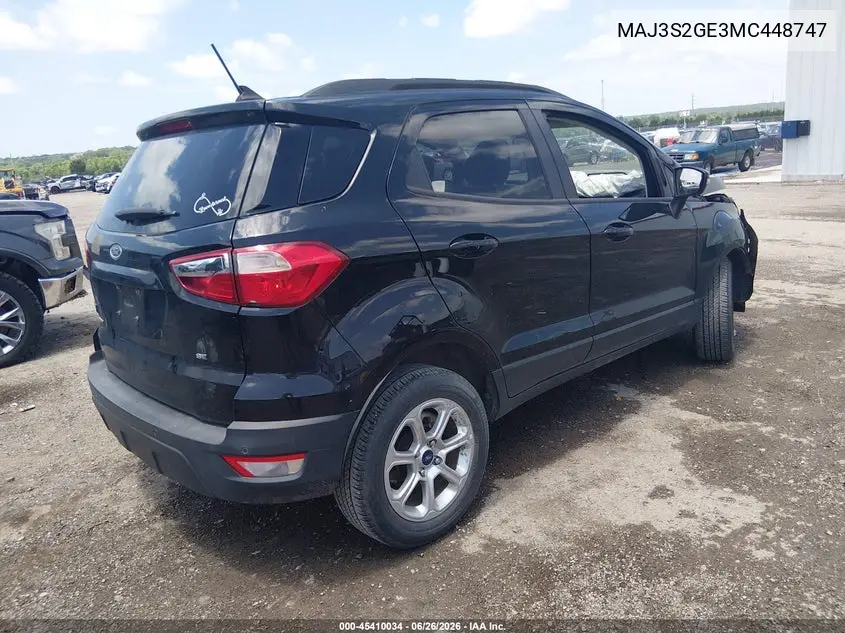 2021 Ford Ecosport Se VIN: MAJ3S2GE3MC448747 Lot: 45410034