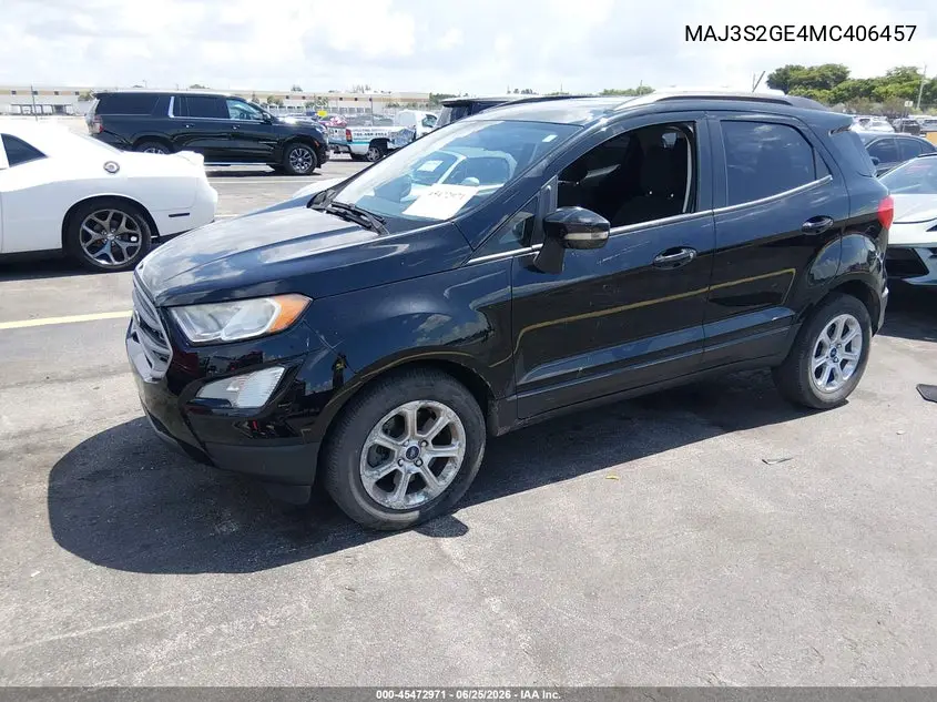 2021 Ford Ecosport Se VIN: MAJ3S2GE4MC406457 Lot: 45472971