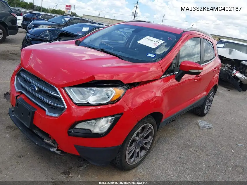 2021 Ford Ecosport Titanium VIN: MAJ3S2KE4MC402187 Lot: 45550195