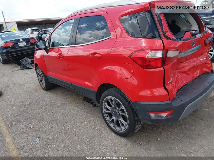 2021 Ford Ecosport Titanium VIN: MAJ3S2KE4MC402187 Lot: 45550195