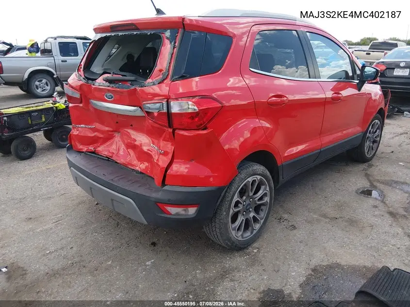 2021 Ford Ecosport Titanium VIN: MAJ3S2KE4MC402187 Lot: 45550195