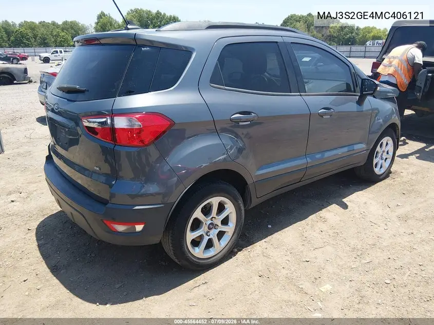 2021 Ford Ecosport Se VIN: MAJ3S2GE4MC406121 Lot: 45564452