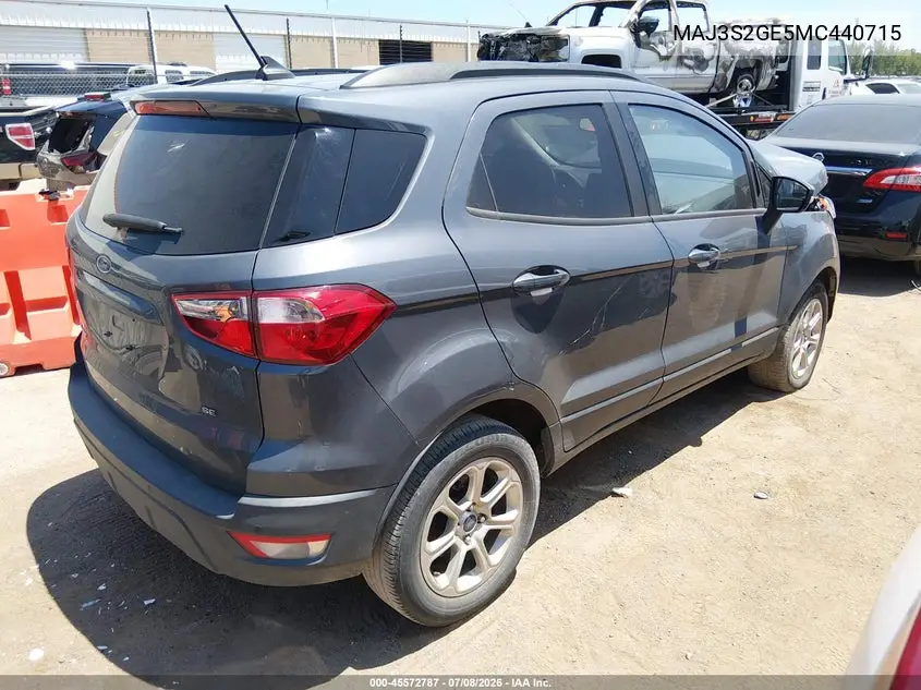 2021 Ford Ecosport Se VIN: MAJ3S2GE5MC440715 Lot: 45572787