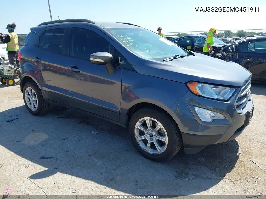 2021 Ford Ecosport Se VIN: MAJ3S2GE5MC451911 Lot: 45579676