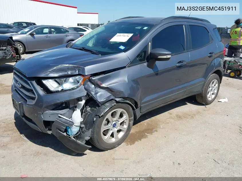 2021 Ford Ecosport Se VIN: MAJ3S2GE5MC451911 Lot: 45579676