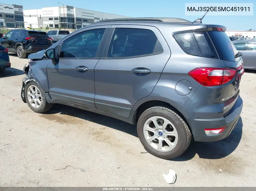 2021 Ford Ecosport Se VIN: MAJ3S2GE5MC451911 Lot: 45579676