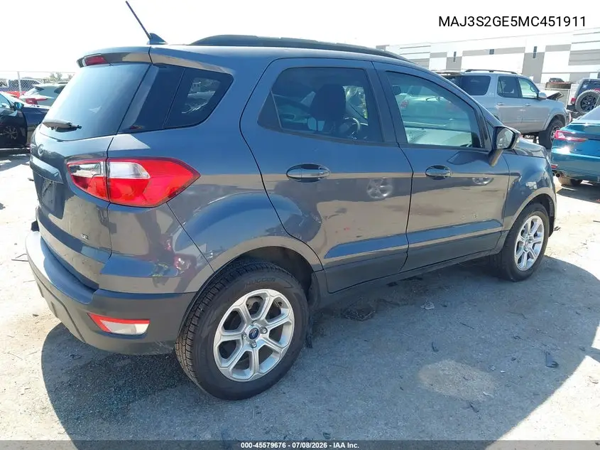 2021 Ford Ecosport Se VIN: MAJ3S2GE5MC451911 Lot: 45579676