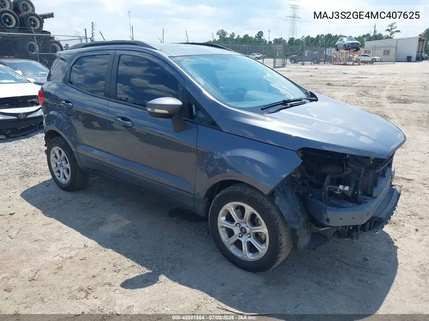2021 Ford Ecosport Se VIN: MAJ3S2GE4MC407625 Lot: 45581564