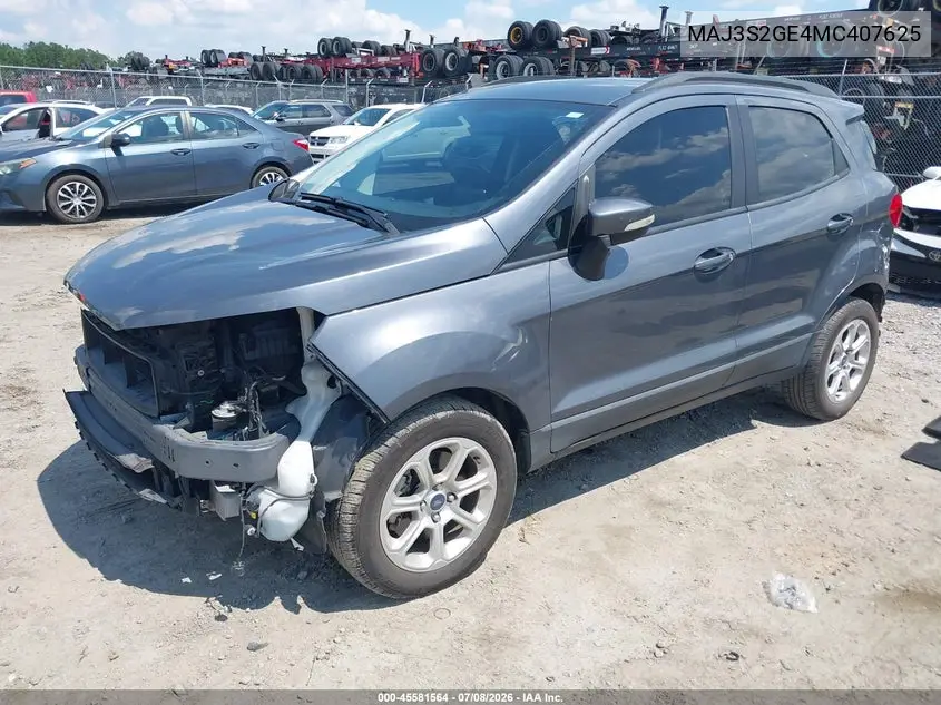 2021 Ford Ecosport Se VIN: MAJ3S2GE4MC407625 Lot: 45581564