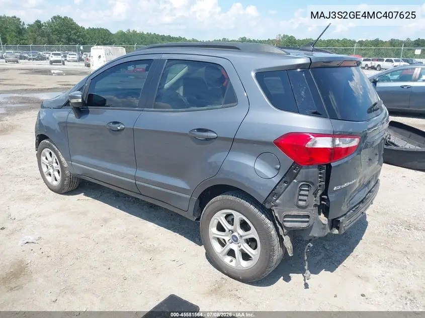 2021 Ford Ecosport Se VIN: MAJ3S2GE4MC407625 Lot: 45581564