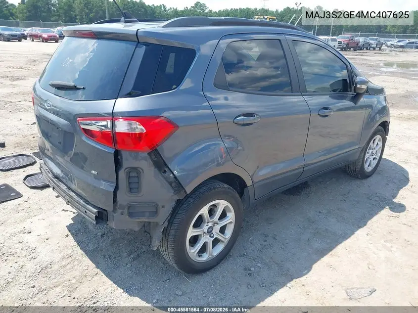 2021 Ford Ecosport Se VIN: MAJ3S2GE4MC407625 Lot: 45581564