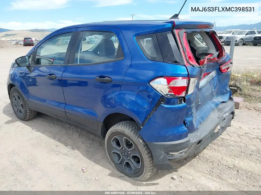 2021 Ford Ecosport S VIN: MAJ6S3FLXMC398531 Lot: 45581826