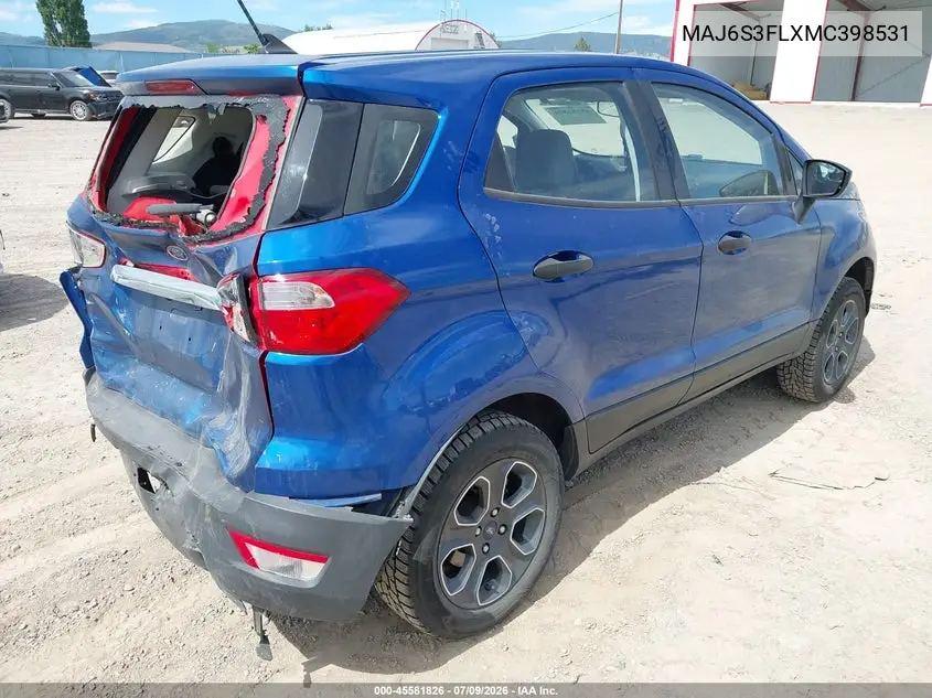 2021 Ford Ecosport S VIN: MAJ6S3FLXMC398531 Lot: 45581826