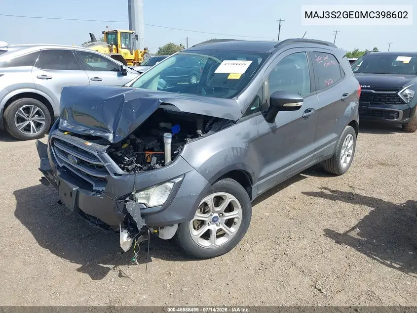2021 Ford Ecosport Se VIN: MAJ3S2GE0MC398602 Lot: 45588499